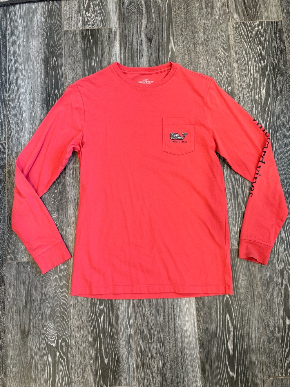 Vineyard Vines Kids Long-Sleeve Pocket Tee in Coral